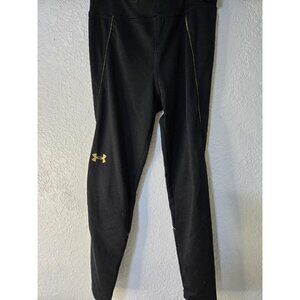 Under Armour Leggings Girls 6X Black Gold Logo Athletic Pants Stretch Yoga